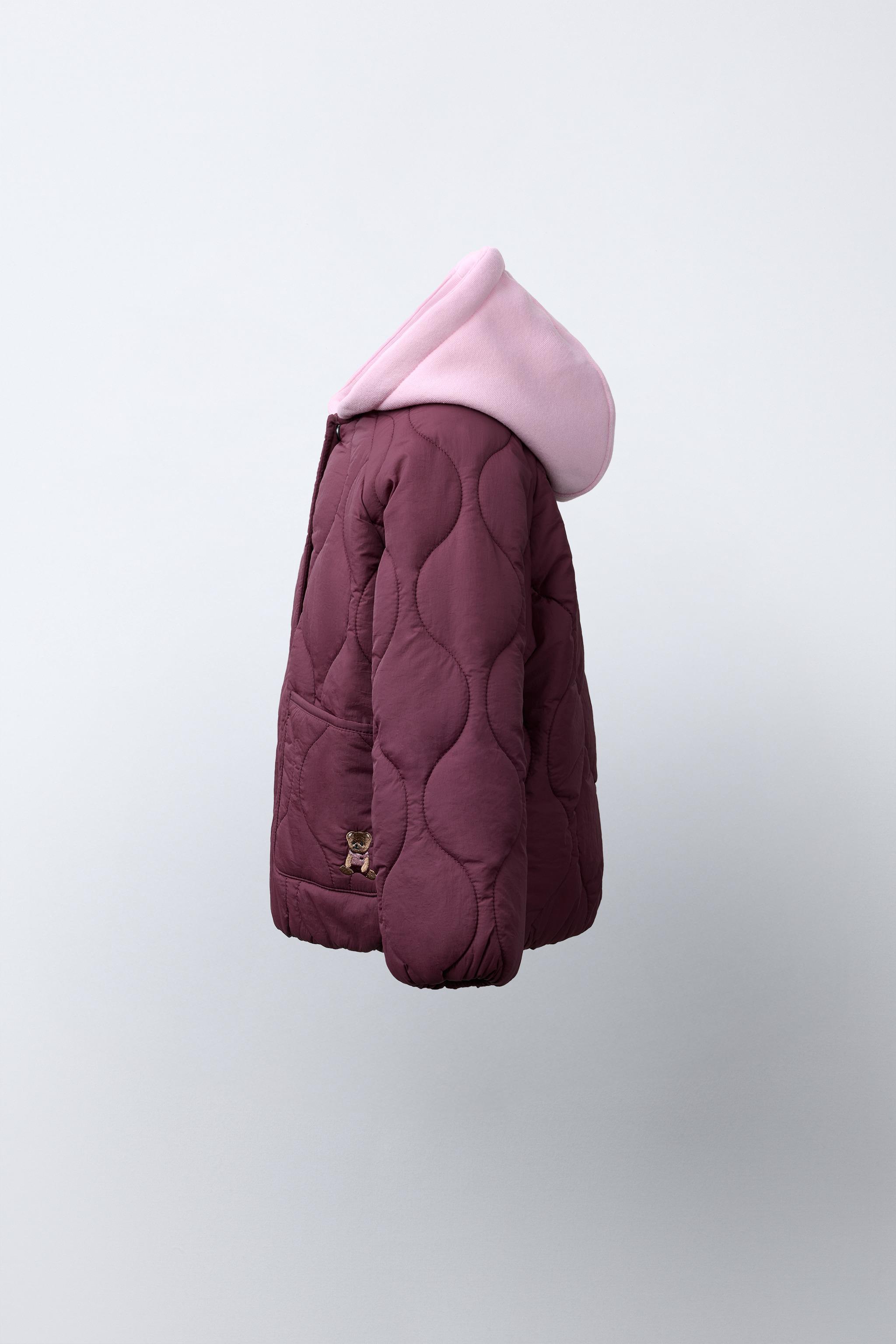 EMBROIDERED BEAR HOODED PUFFER JACKET